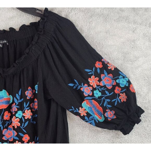 Staccato Shirt Womens Small Black Ruffled Floral Embroidered Boho Tunic Blouse - Picture 8 of 11